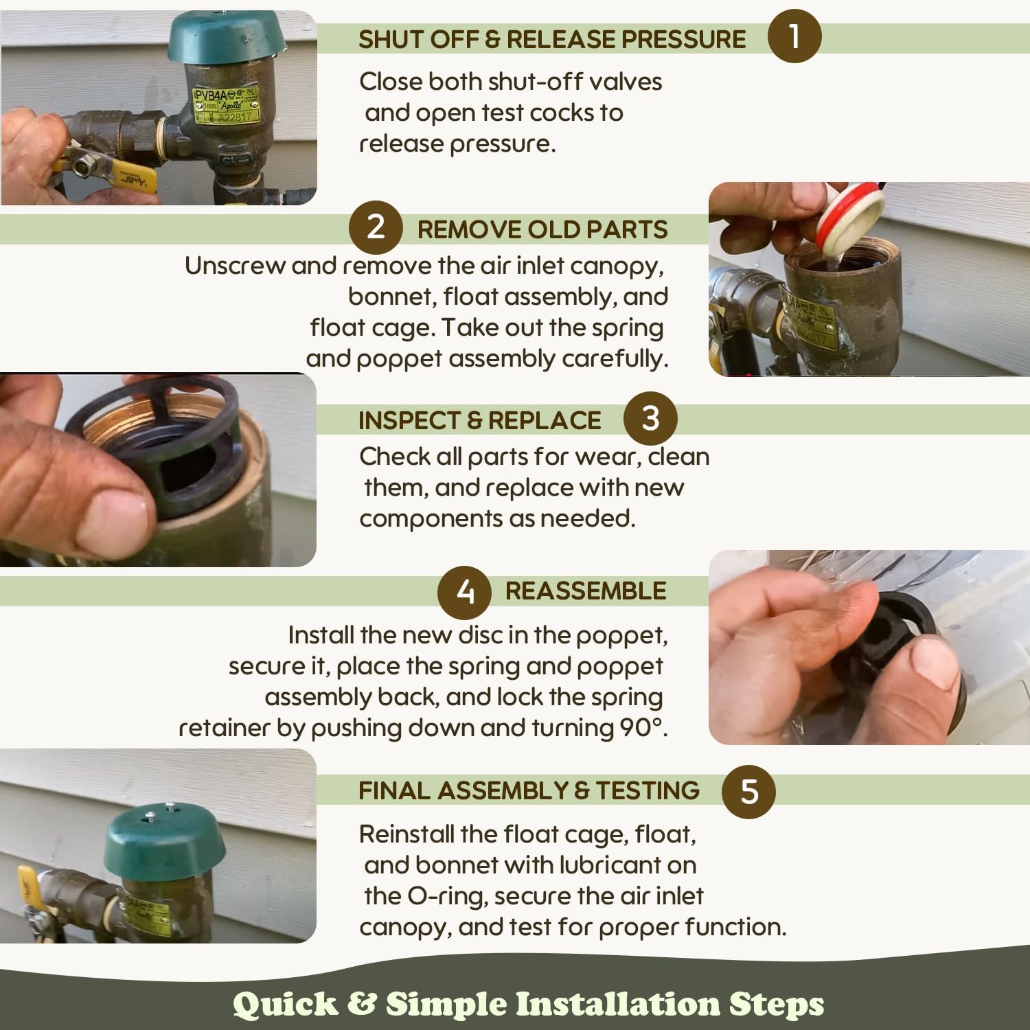 1/2 - 3/4 Top Half Repair Kit for PVB4A, 4A00407 Poppet and Bonnet Parts Kit Replacement for Apollo Conbraco, Compatible with 4A504A2F, 4ALF504A2F Pressure Vacuum Breaker